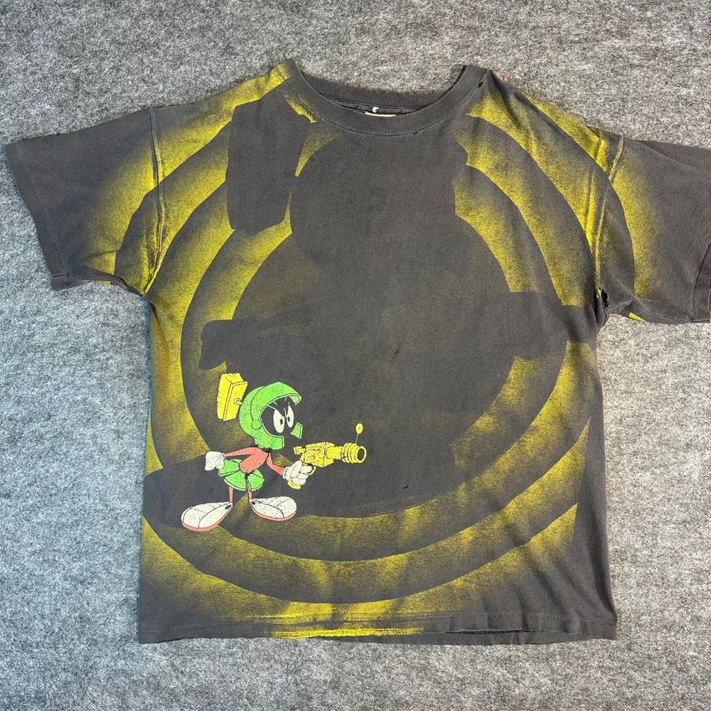 Vintage 90s THRASHED Marvin the Martian AOP Single Stitch Wild Oats T‎ Shirt XL